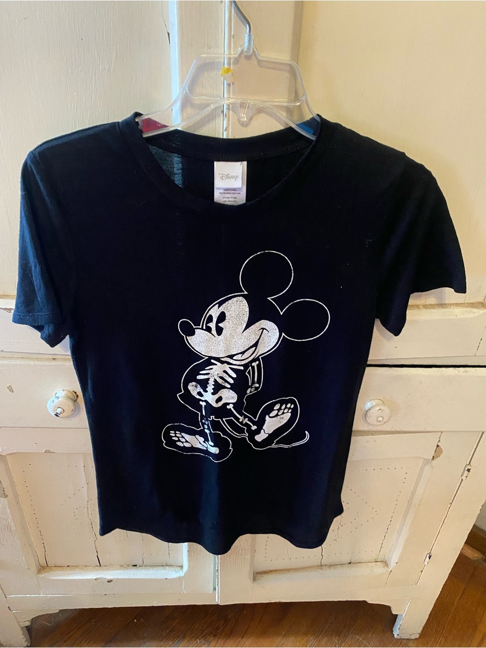 Disney Black Tee with White Mickey Skeleton Graphic